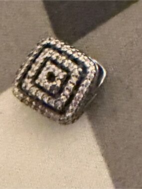 Pandora Silver-Tone Concentric Square Charm with CZ Accents